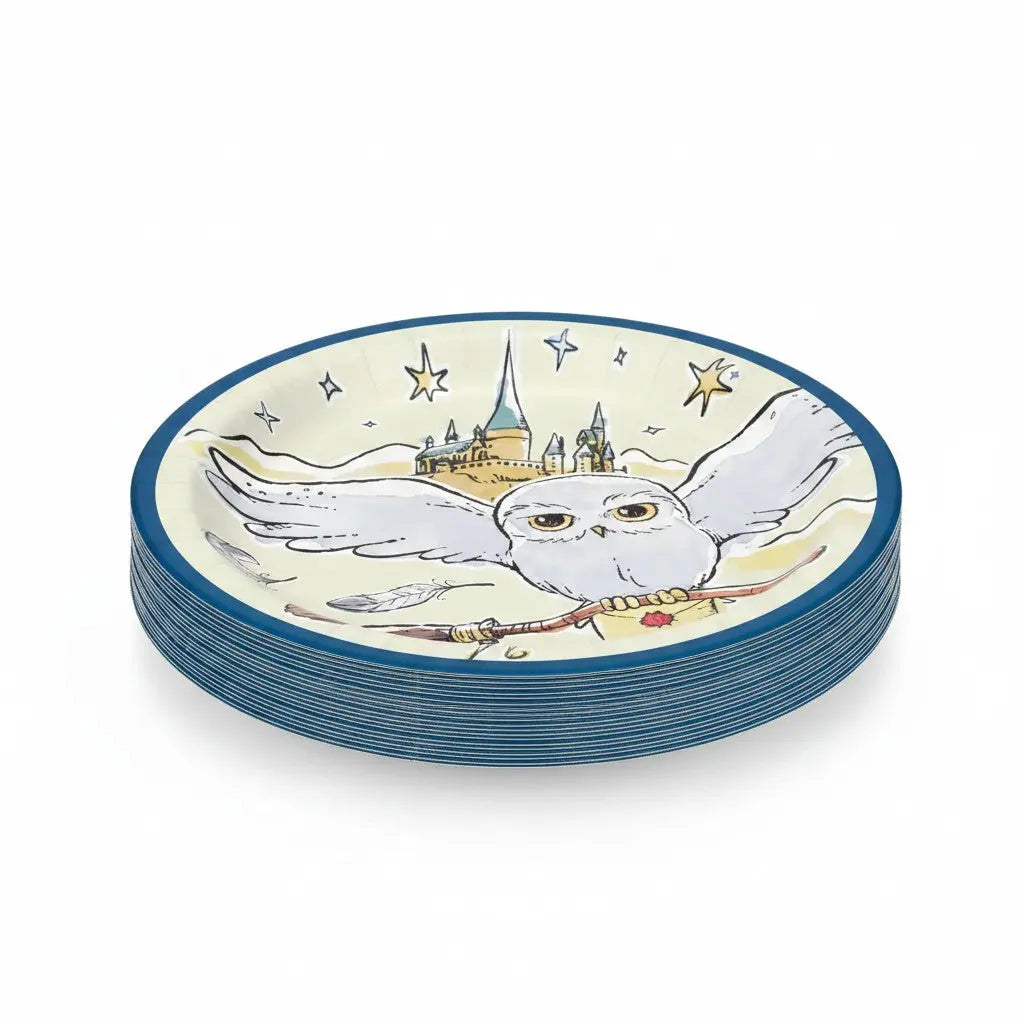8 Assiettes Carton Harry Potter - Hedwige et Poudlard 18 cm