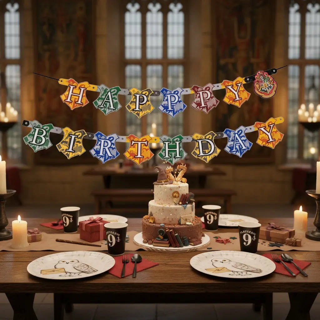 Bannière Happy Birthday Harry Potter - Blasons 4 Maisons 182 cm