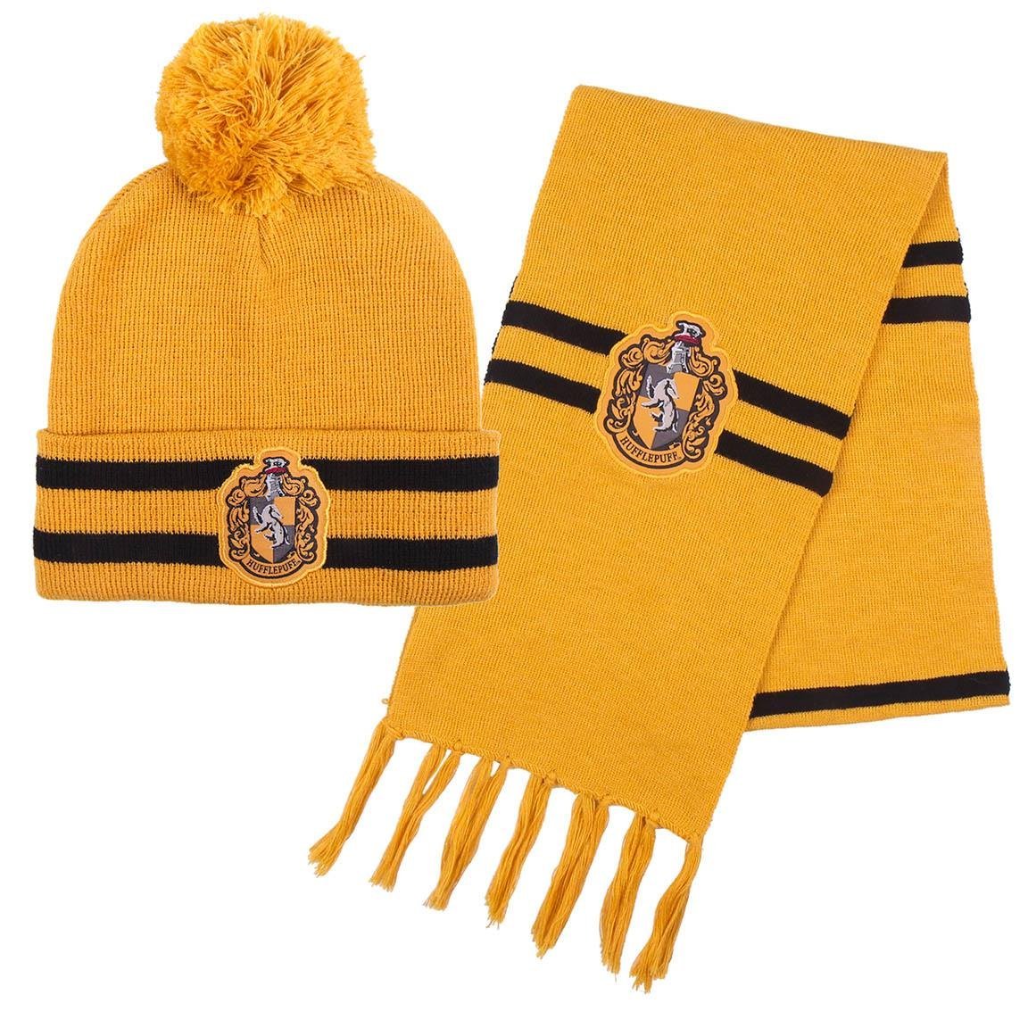 Ensemble enfant Harry Potter Poufsouffle bonnet à pompon et écharpe en 100 % acrylique