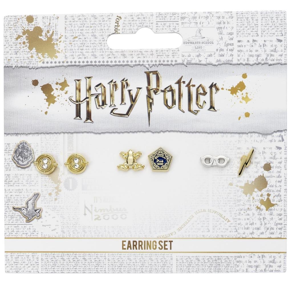 Boucles d’oreilles Harry Potter 3 pièces avec Chocogrenouille, lunettes et Retourneur