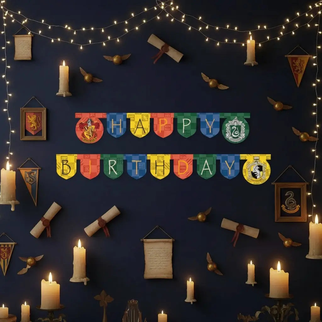 Guirlande Happy Birthday Harry Potter - Fanions 4 Maisons 2 m