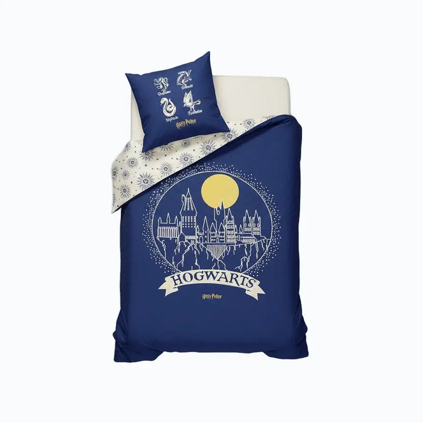Parure Housse Couette Bleue Hogwarts Coton 140x200 Harry Potter