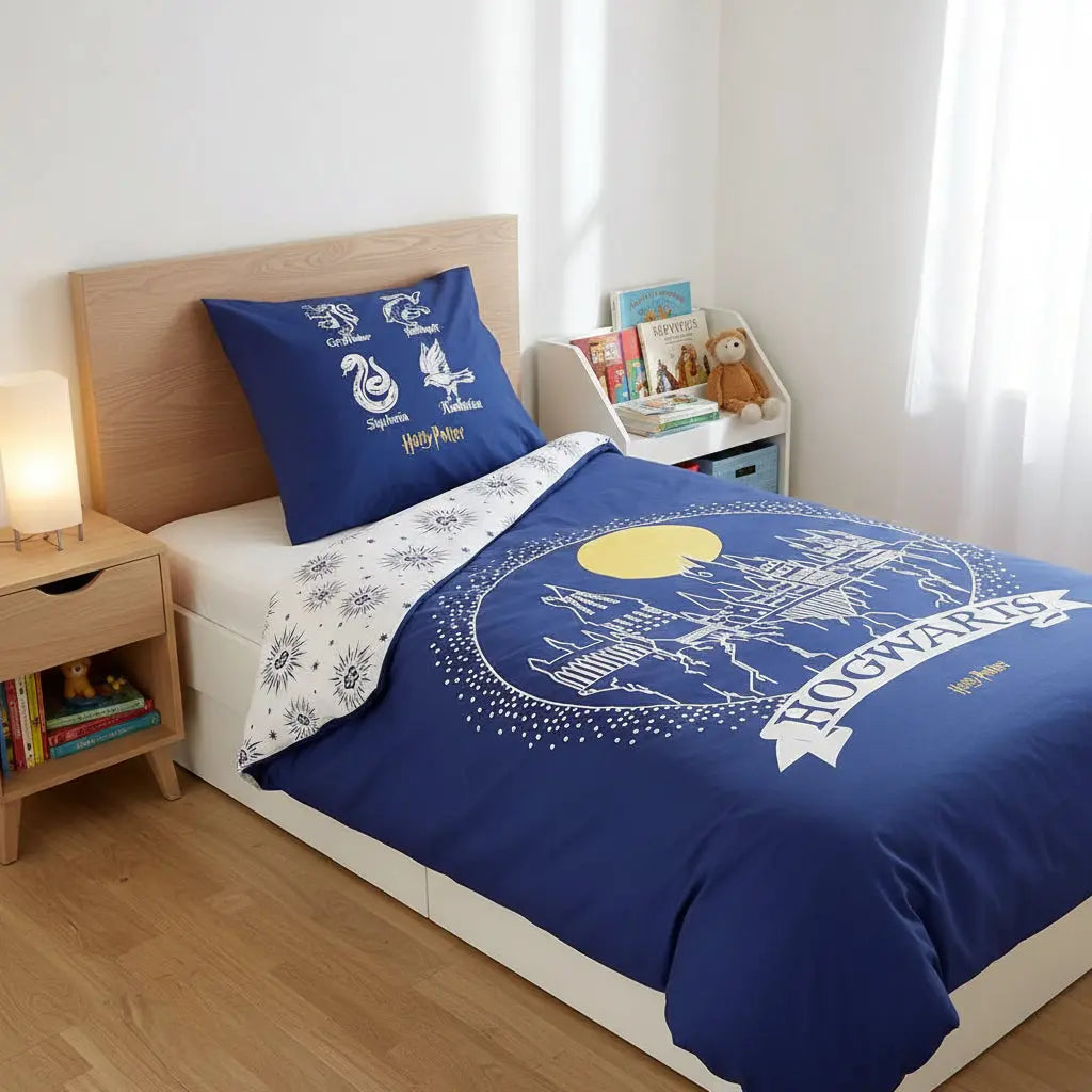 Parure Housse Couette Bleue Hogwarts Coton 140x200 Harry Potter