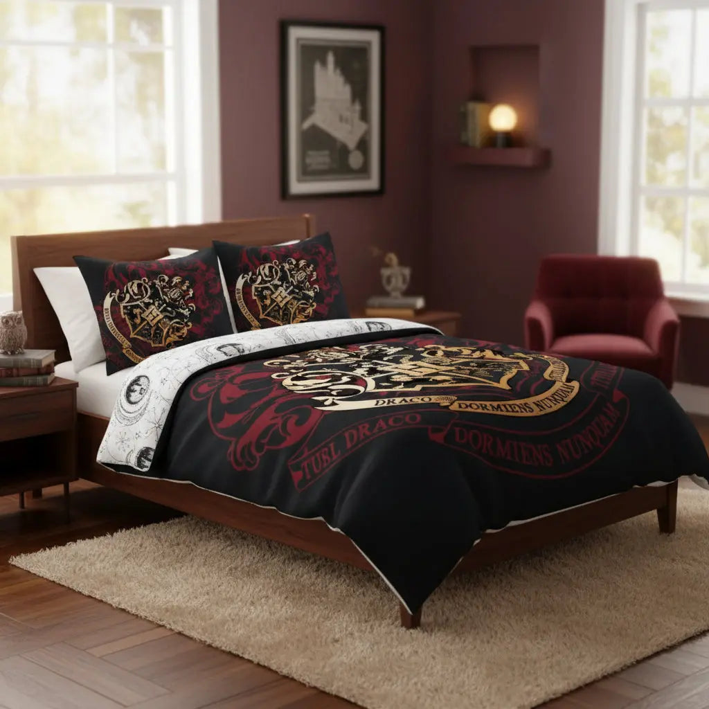 Parure Housse Couette Hogwarts Dorée 140x200 cm, Coton 100% Harry Potter