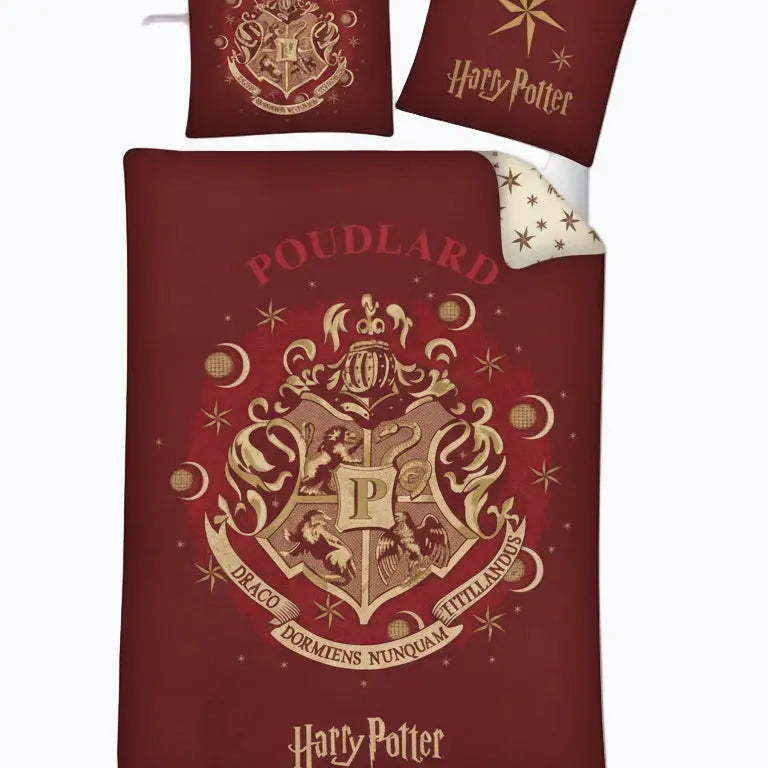 Parure Housse Couette Rouge Hogwarts 140x200 cm, Coton 100% Harry Potter