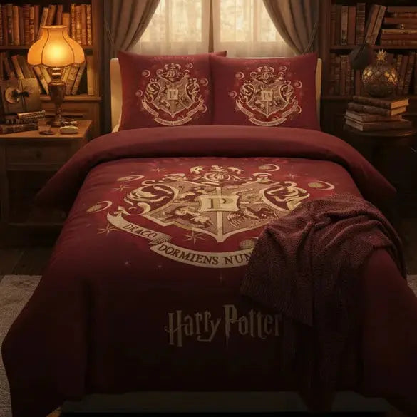 Parure Housse Couette Rouge Hogwarts 140x200 cm, Coton 100% Harry Potter