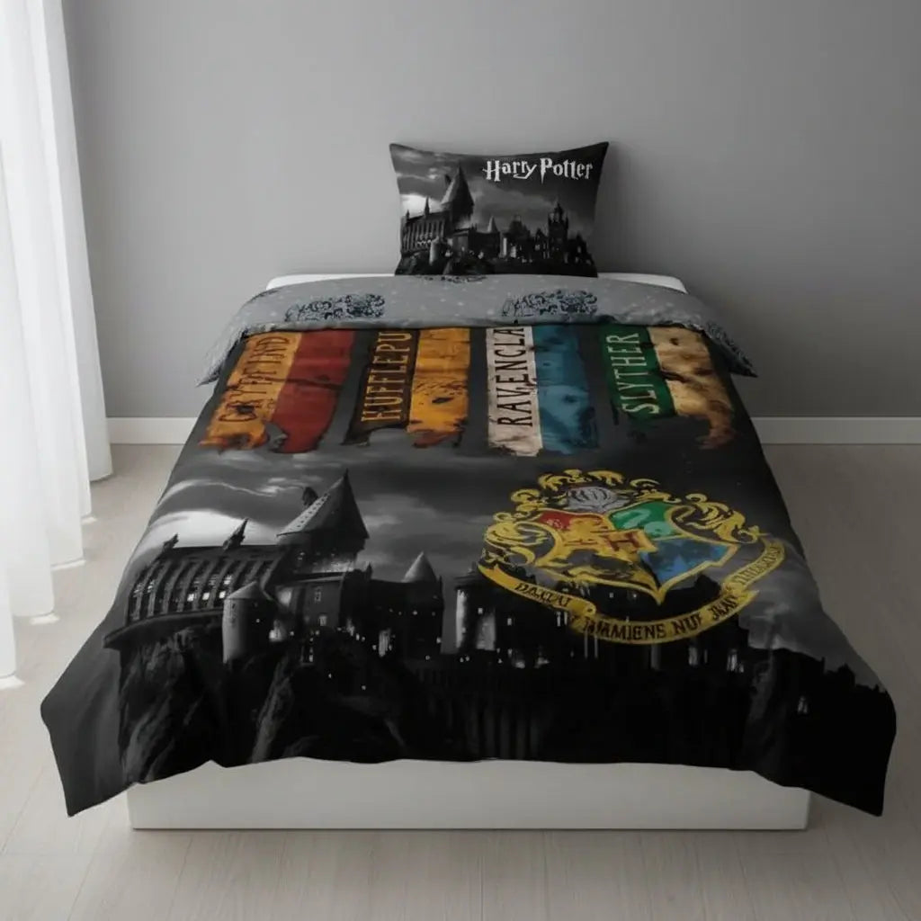 Parure de lit Harry Potter Hogwarts Noire, 100% Coton 140x200