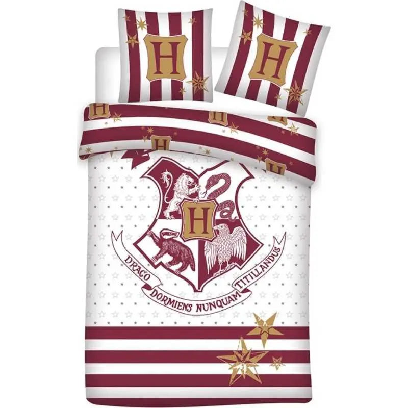 Parure de lit Harry Potter Hogwarts Rouge et Blanc, 100% Coton Bio
