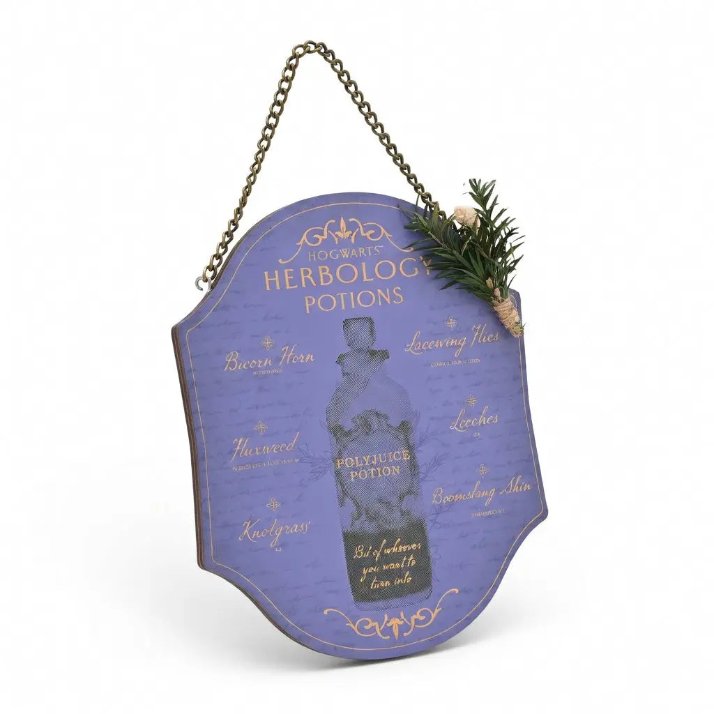 Plaque en bois Herbology Potions violette 23,5 cm