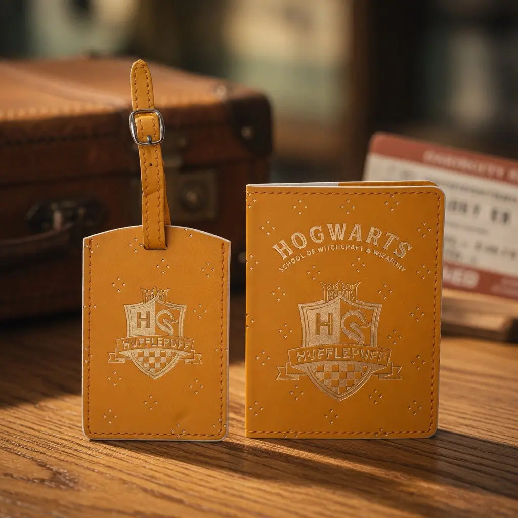 Porte-Passeport et Étiquette Bagage Poufsouffle - Cuir PU Harry Potter