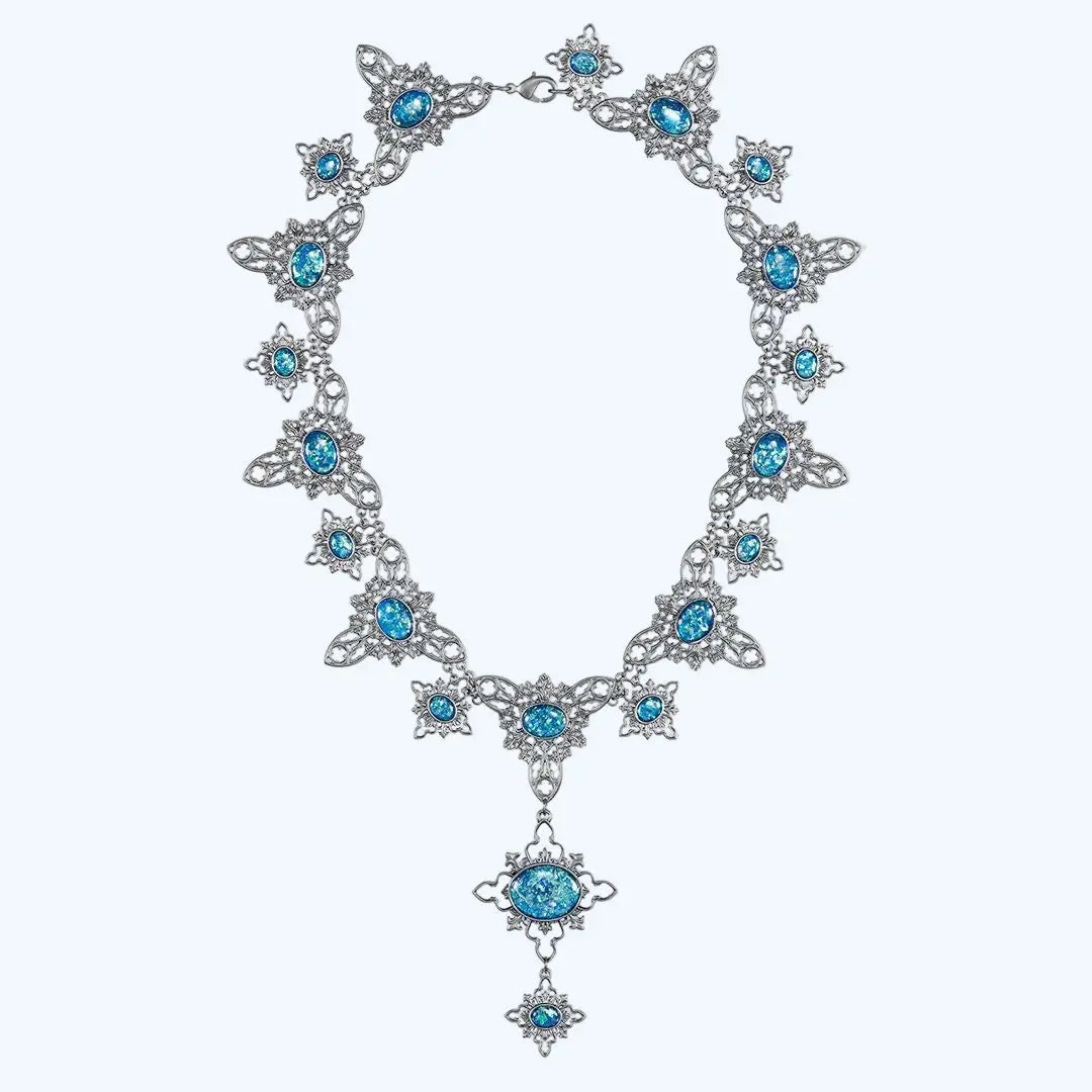 Réplique Collier Opale Maudit Harry Potter, Argent Vieilli Pierres Bleues Écrin