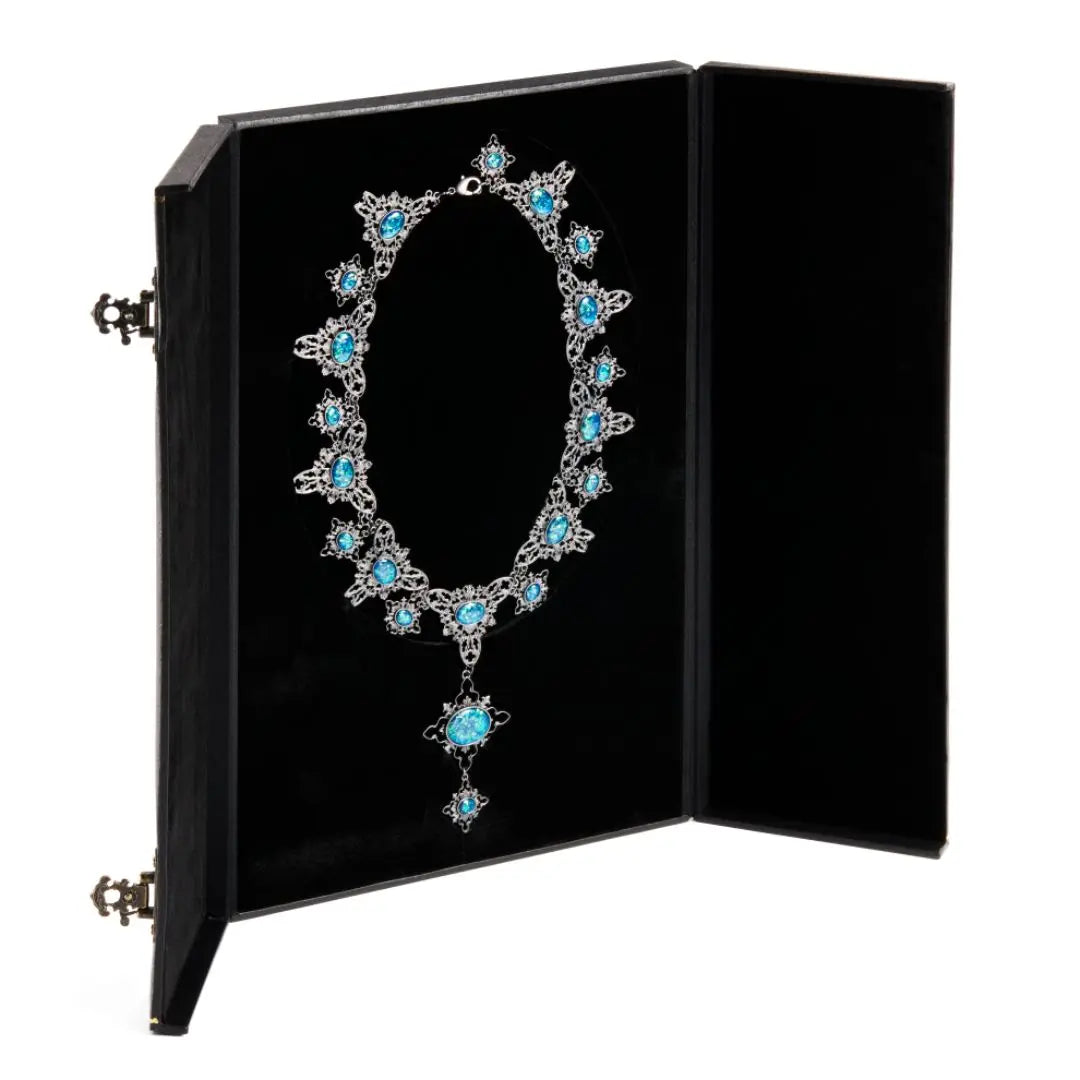 Réplique Collier Opale Maudit Harry Potter, Argent Vieilli Pierres Bleues Écrin