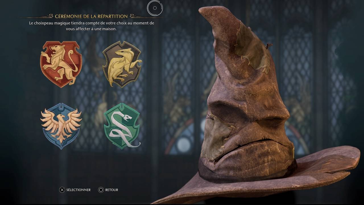 Les blasons des quatre maisons de Poudlard dans le jeu Hogwarts Legacy